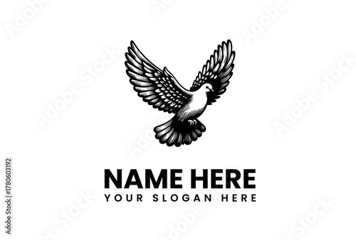 Elegant Flying Dove Vector Illustration Logo Design Representing Peace, Freedom, and Hope, Perfect for Branding and Identity Projects with a Timeless Aesthetic