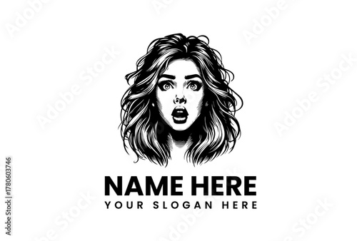 Intricate Black and White Portrait Captivating Woman's Face for Design, with Space for Slogan, Vector Art