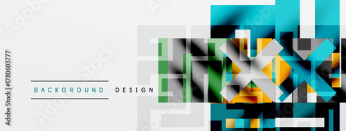 Abstract geometric pattern. Squares, rectangles overlap creating modern visual effect. Light colors dominate design. Minimalist style.