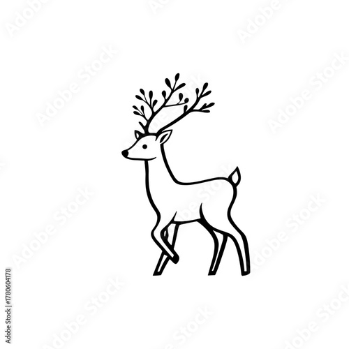 Fallow deer. Fallow deer simple black and white line art vector logo