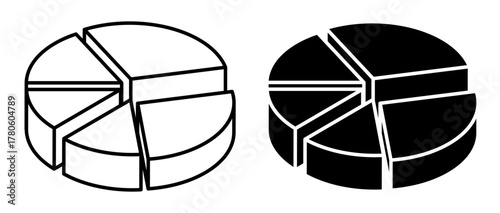 Linear isometric icon. Pie chart, diagram of the relationship between the proportions of different types of goods or services. Simple vector isolated on white background