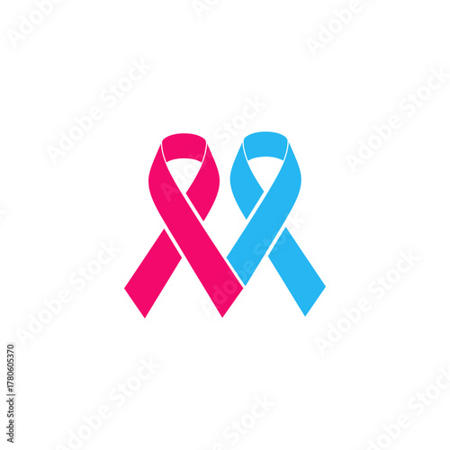 Pink and blue ribbons symbolize pregnancy loss awareness on white backdrop, representing support and remembrance during pregnancy and infant loss awareness month.