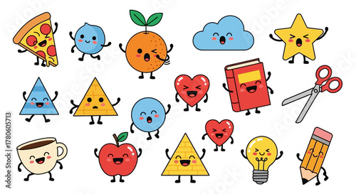 Joyful kawaii character collection radiating happiness and playful energy a vibrant assortment for