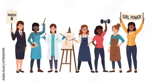 Celebrating International Women's Day Diverse Women Showcasing Strength, Talent, and Empowerment