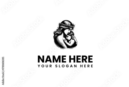 Madonna and Child Logo A Symbol of Maternal Love and Divine Connection Depicted in a Minimalist Vector Illustration