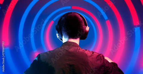 gamer playing game by mouse with computer keyboard, gaming and esports challenge, streaming online, tournament concept