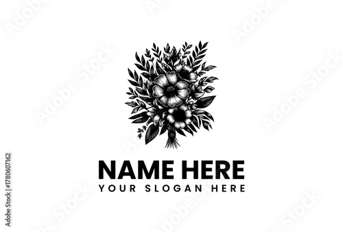 Elegant floral logo design featuring a bouquet of blossoms and foliage, perfect for branding and professional use