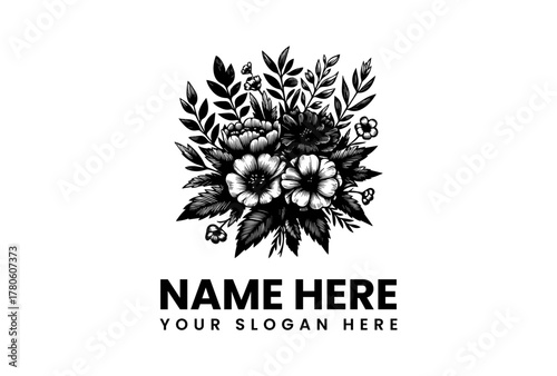 Exquisite Floral Emblem Design with Customizable Text Placeholder, Ideal for Branding and Identity