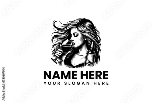 Elegant Woman Enjoying a Glass of Wine with Bottle Beside Her