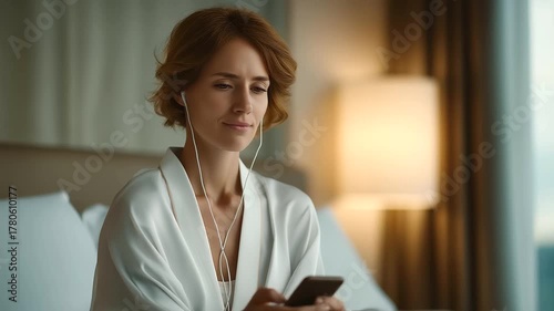 woman showing patient how to use meditation app on smartphone soft chime digital wellness depression support three quarter wide angle cinematic color correction gentle backlight