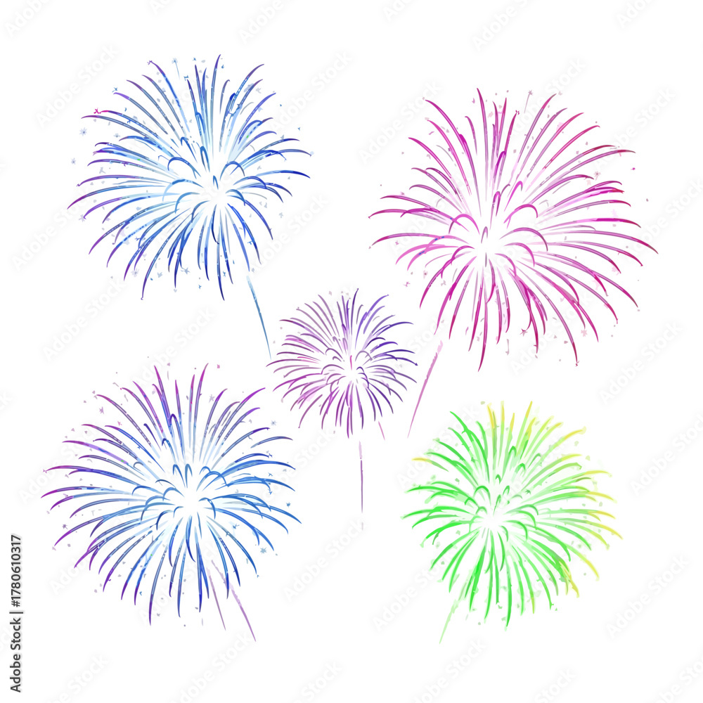 Fototapeta premium Colorful bursting pyrotechnic effects creating a festive atmosphere, ideal for commemorating holidays, parties, and grand openings with excitement