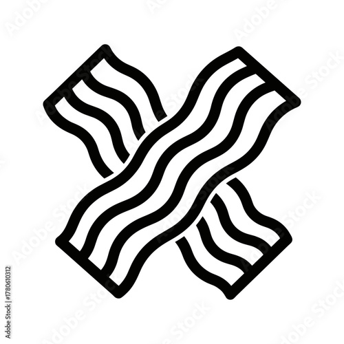 Crossed bacon strips line icon vector breakfast food symbol