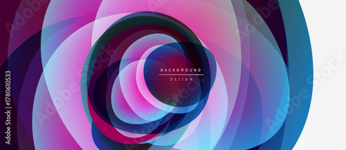 Abstract concentric layers, vibrant colors blend. Modern design, dynamic composition, elegant visual effect. Smooth gradients create depth.