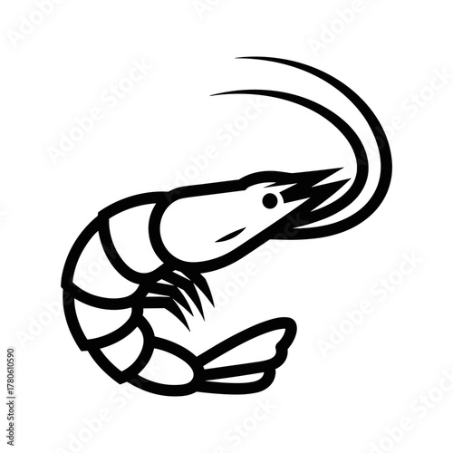 Stylized shrimp seafood icon black vector line art design