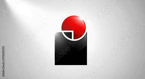 Sleek and professional abstract geometric emblem featuring a glossy red sphere and a black square, ideal for a modern corporate identity logo