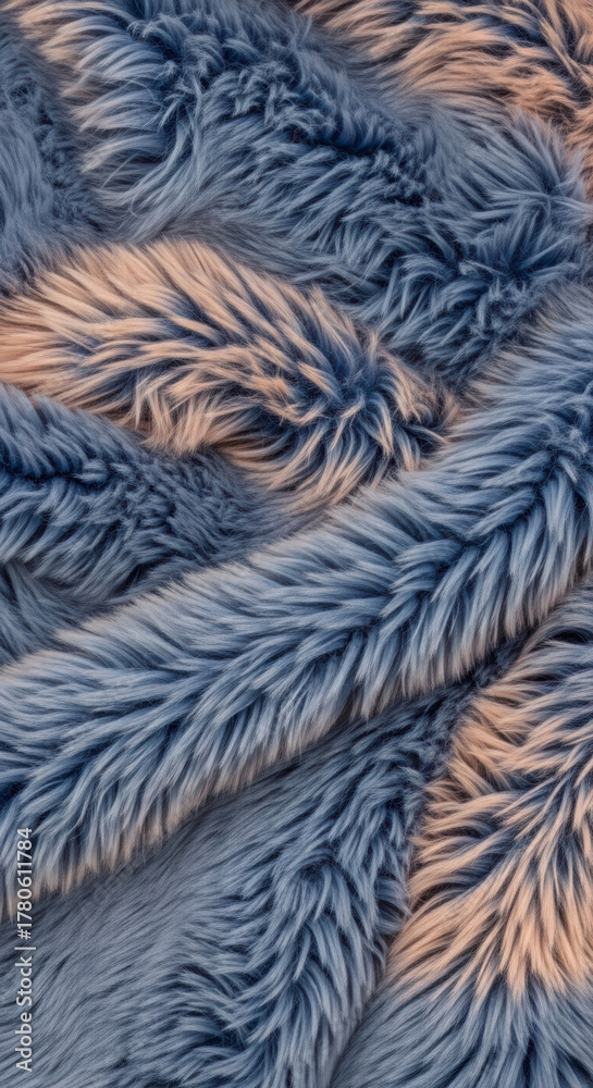 Fototapeta premium Beautiful Close-up of Luxurious Chambray Blue and Soft Peach Fur Fabric Texture Background