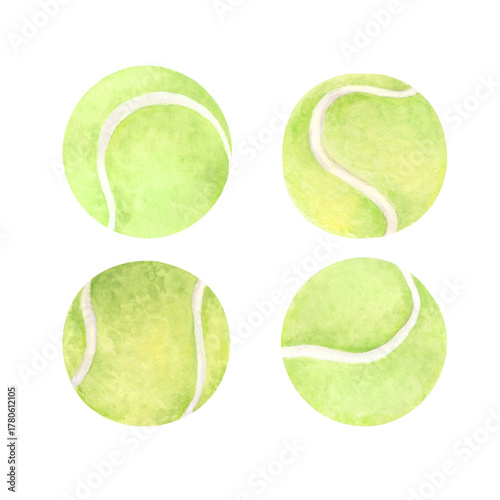 Classic green tennis balls watercolor illustration