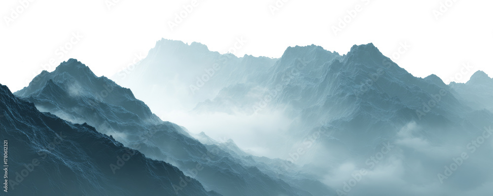 Fototapeta premium Majestic Mountain Range in Misty Blue Tones Capturing Natural Landscape