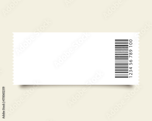 Empty classic ticket template isolated. Blank ticket mockup for entrance to the concert