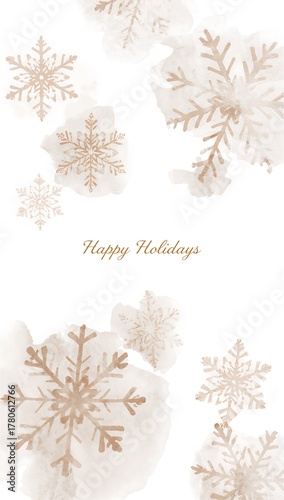 Elegant snowflakes and happy holidays text on white background