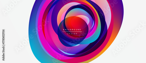 Abstract colorful circles create dynamic visual effect. Vibrant layers blend, forming modern background design. Smooth gradients enhance overall aesthetic.