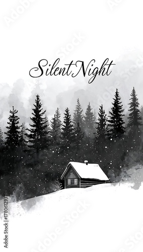 Silent night a cozy cabin nestled in a snowy forest