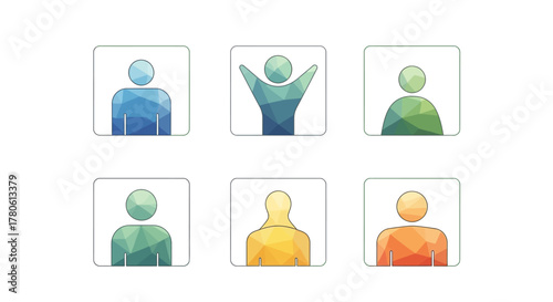 Diverse characters with polygonal textures represent unity and interconnectedness across various