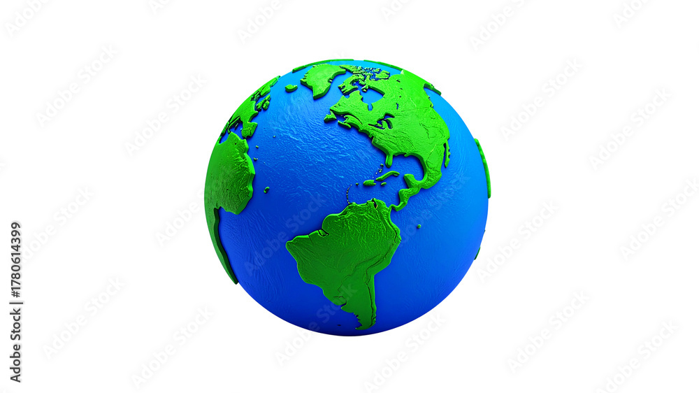 Fototapeta premium Abstract 3D illustration of the blue and green Earth globe showing the continents of Europe and America for a global business concept