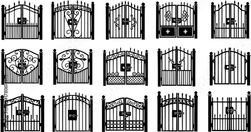 Fence gate isolated black set icon, Vector illustration fence gate on white background.
