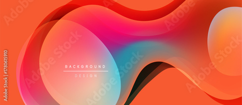 Abstract fluid shapes, vibrant colors blend. Orange, pink, blue gradients create modern background design. Smooth curves suggest movement.