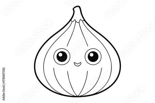 Cute fig cartoon character for coloring book page