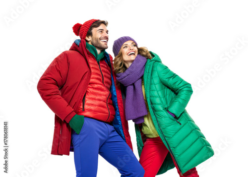 Happy couple in winter outfits