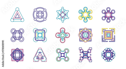 Abstract geometric forms collection displays stylized representations of sacred geometry and