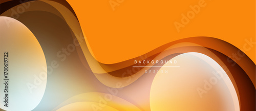 Abstract flowing shapes, warm orange hues dominate design. Smooth gradients create dynamic visual texture. Modern background element.