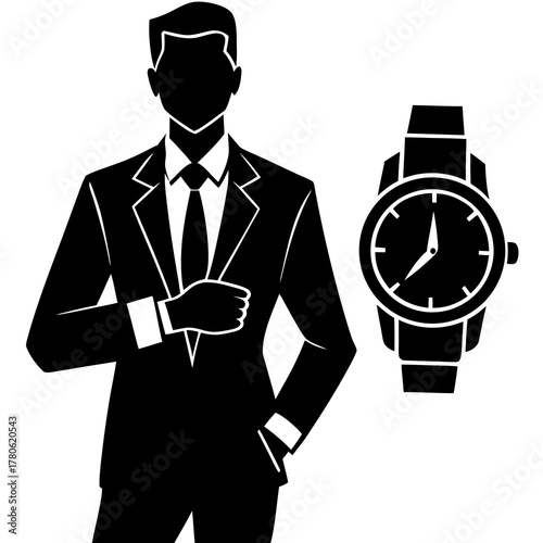 Businessman Silhouette Looking at Watch for Time Management, time, management, businessman, punctual