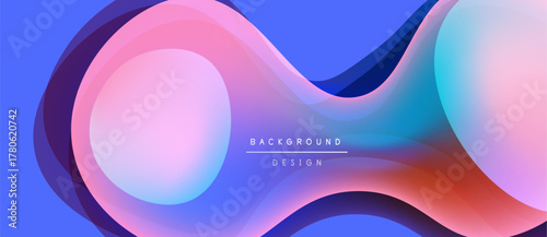 Abstract fluid shapes blend, creating vibrant blue, pink, orange gradients. Modern design suggests technology, innovation, energy. Text reads background design.