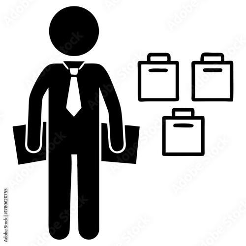Silhouette of Boss Standing with File Folder silhouette, boss, file, office, management