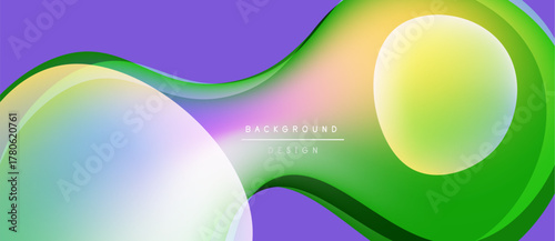 Abstract flowing shapes, vibrant colors blend. Purple, green, yellow gradients create dynamic visual effect. Modern design element.