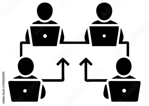 Team Using Laptop Together Coworking Silhouette, laptop, cowork, office, team