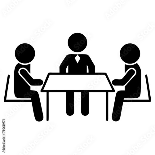 Vector Silhouette of Business Team Sitting Around Table, meeting, office, teamwork, discuss