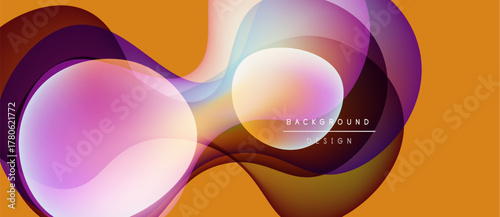 Abstract flowing shapes, vibrant colors, modern design. Orange backdrop complements purple, blue hues. Elegant visual composition.