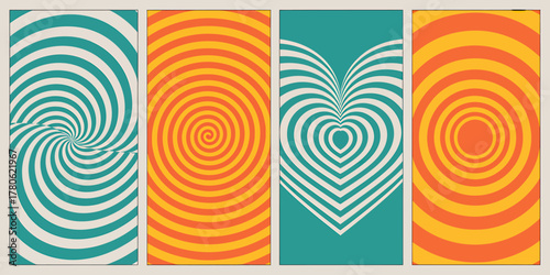 Abstract Retro Pattern Set with Spirals and Heart for Graphic Design and Creative Projects Illustration