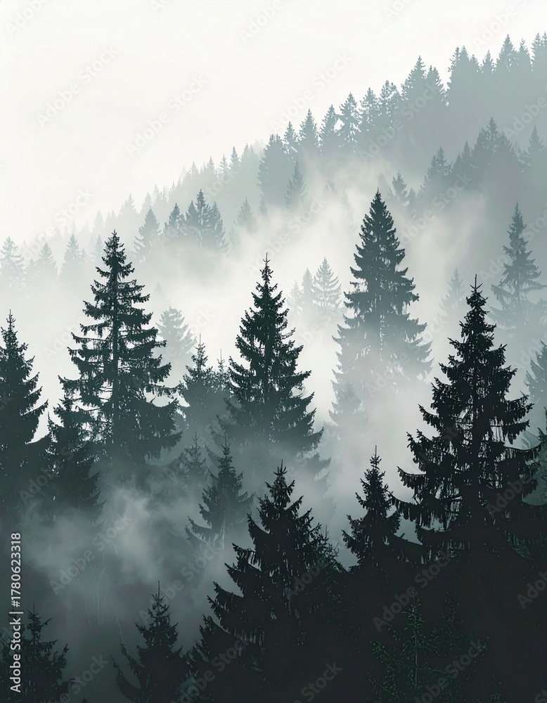 Fototapeta premium Foggy Pine Forest Silhouettes Aesthetic Mobile Wallpaper