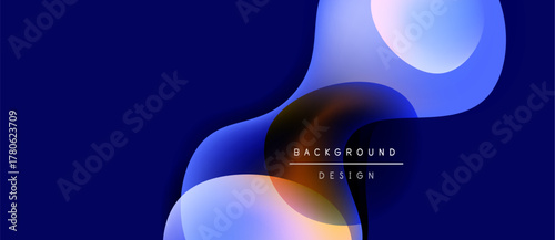Abstract fluid shapes overlap, creating dynamic composition. Blue dominates with orange accents. Modern design element for backgrounds.
