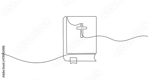 Continuous Line Drawing of a Holy Bible with Cross vector illustration,Bible linear icon,