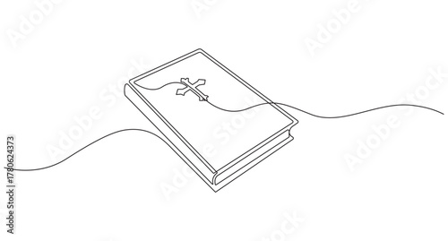 Continuous Line Drawing of a Holy Bible with Cross vector illustration,Bible linear icon,