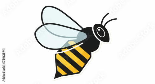 Cartoon Bee Illustration with Black and Yellow Stripes.
