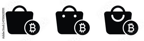 Bitcoin bag set icon, vector illustration