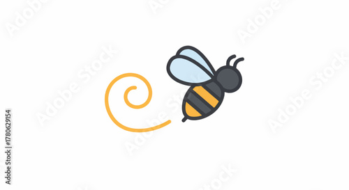 Cute cartoon bee flying with a swirl trail.