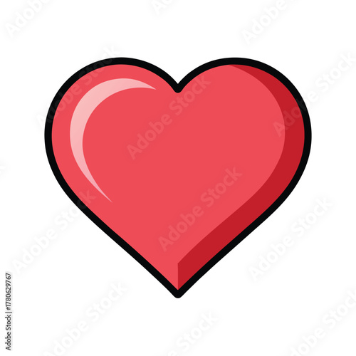 Red heart shape with black outline and subtle shading on white background Keywords: heart, love, symbol, romance, valentine, emotion, feeling